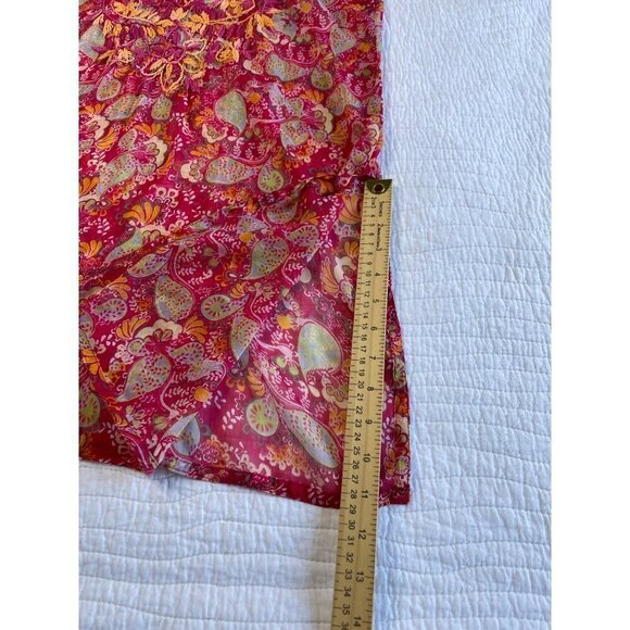 Raj Womens 100% Silk Long Sleeve Floral Tunic Cover-Up SZ L Boho Peasant - Picture 10 of 13